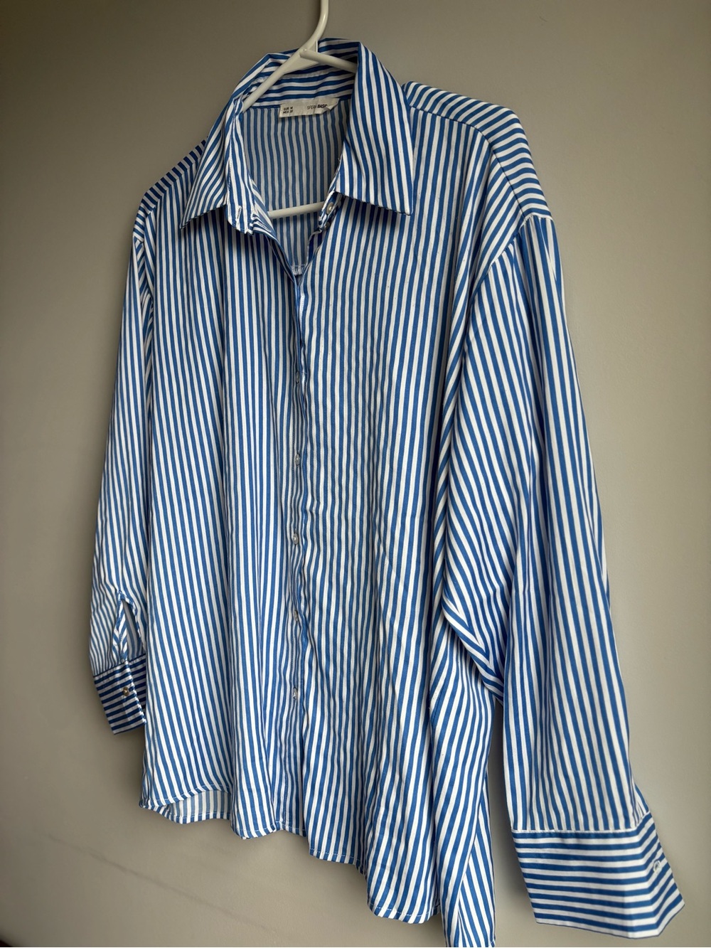 SFERRA Blue and White Striped Button-Down Shirt